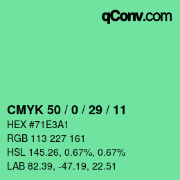 颜色代码: CMYK 50 / 0 / 29 / 11 | qconv.com