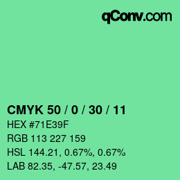 颜色代码: CMYK 50 / 0 / 30 / 11 | qconv.com