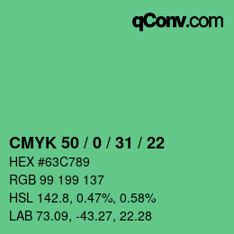 Color code: CMYK 50 / 0 / 31 / 22 | qconv.com