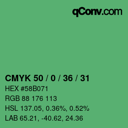 Color code: CMYK 50 / 0 / 36 / 31 | qconv.com