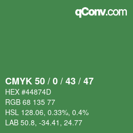Color code: CMYK 50 / 0 / 43 / 47 | qconv.com
