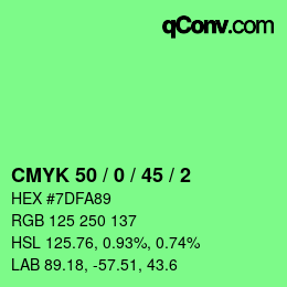 Farbcode: CMYK 50 / 0 / 45 / 2 | qconv.com
