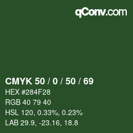 颜色代码: CMYK 50 / 0 / 50 / 69 | qconv.com