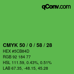 Color code: CMYK 50 / 0 / 58 / 28 | qconv.com