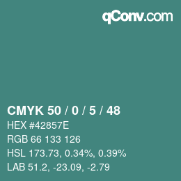 Color code: CMYK 50 / 0 / 5 / 48 | qconv.com