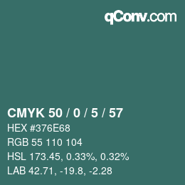 カラーコード: CMYK 50 / 0 / 5 / 57 | qconv.com