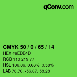 颜色代码: CMYK 50 / 0 / 65 / 14 | qconv.com