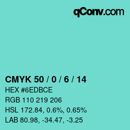颜色代码: CMYK 50 / 0 / 6 / 14 | qconv.com