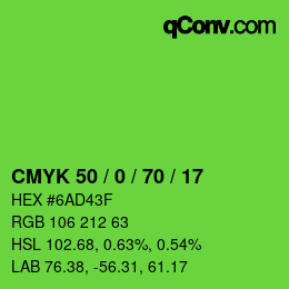 颜色代码: CMYK 50 / 0 / 70 / 17 | qconv.com