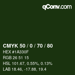 カラーコード: CMYK 50 / 0 / 70 / 80 | qconv.com
