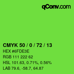 Color code: CMYK 50 / 0 / 72 / 13 | qconv.com