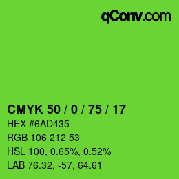 カラーコード: CMYK 50 / 0 / 75 / 17 | qconv.com