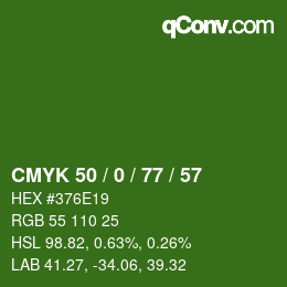 颜色代码: CMYK 50 / 0 / 77 / 57 | qconv.com