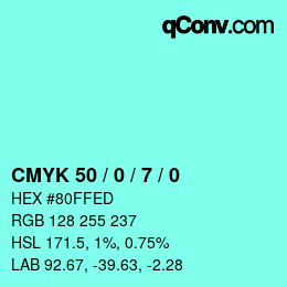 カラーコード: CMYK 50 / 0 / 7 / 0 | qconv.com