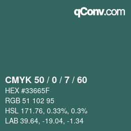 Farbcode: CMYK 50 / 0 / 7 / 60 | qconv.com
