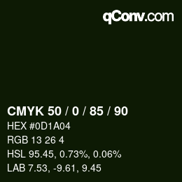 Farbcode: CMYK 50 / 0 / 85 / 90 | qconv.com