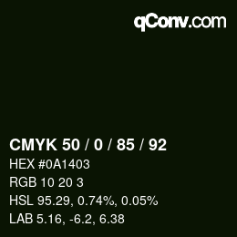 颜色代码: CMYK 50 / 0 / 85 / 92 | qconv.com