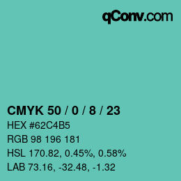 Color code: CMYK 50 / 0 / 8 / 23 | qconv.com