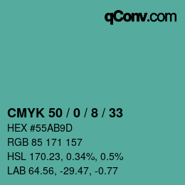 颜色代码: CMYK 50 / 0 / 8 / 33 | qconv.com