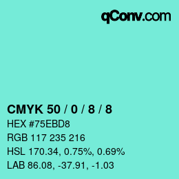 カラーコード: CMYK 50 / 0 / 8 / 8 | qconv.com