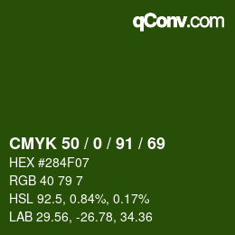 Color code: CMYK 50 / 0 / 91 / 69 | qconv.com