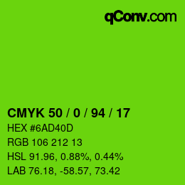 Color code: CMYK 50 / 0 / 94 / 17 | qconv.com