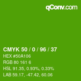 Farbcode: CMYK 50 / 0 / 96 / 37 | qconv.com