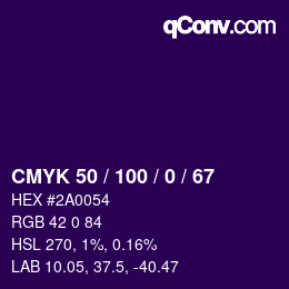 Color code: CMYK 50 / 100 / 0 / 67 | qconv.com