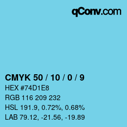 Color code: CMYK 50 / 10 / 0 / 9 | qconv.com