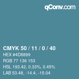 Color code: CMYK 50 / 11 / 0 / 40 | qconv.com