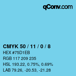 Código de color: CMYK 50 / 11 / 0 / 8 | qconv.com