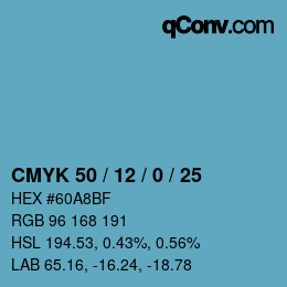 Color code: CMYK 50 / 12 / 0 / 25 | qconv.com