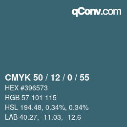 Color code: CMYK 50 / 12 / 0 / 55 | qconv.com