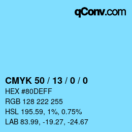 カラーコード: CMYK 50 / 13 / 0 / 0 | qconv.com