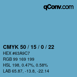 カラーコード: CMYK 50 / 15 / 0 / 22 | qconv.com