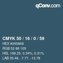 颜色代码: CMYK 50 / 16 / 0 / 59 | qconv.com