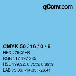 颜色代码: CMYK 50 / 16 / 0 / 8 | qconv.com