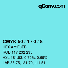 カラーコード: CMYK 50 / 1 / 0 / 8 | qconv.com