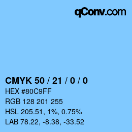 颜色代码: CMYK 50 / 21 / 0 / 0 | qconv.com