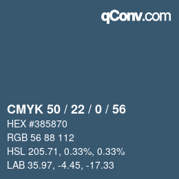 Color code: CMYK 50 / 22 / 0 / 56 | qconv.com