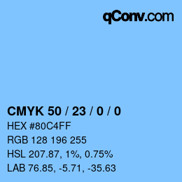 カラーコード: CMYK 50 / 23 / 0 / 0 | qconv.com