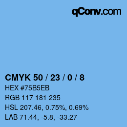 颜色代码: CMYK 50 / 23 / 0 / 8 | qconv.com