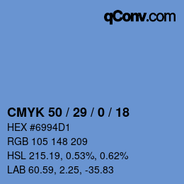カラーコード: CMYK 50 / 29 / 0 / 18 | qconv.com