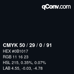 Color code: CMYK 50 / 29 / 0 / 91 | qconv.com