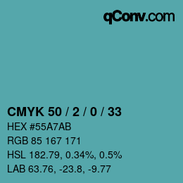 颜色代码: CMYK 50 / 2 / 0 / 33 | qconv.com