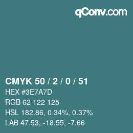 Farbcode: CMYK 50 / 2 / 0 / 51 | qconv.com