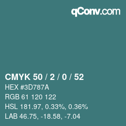 颜色代码: CMYK 50 / 2 / 0 / 52 | qconv.com
