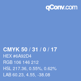 颜色代码: CMYK 50 / 31 / 0 / 17 | qconv.com