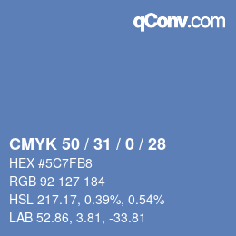 Farbcode: CMYK 50 / 31 / 0 / 28 | qconv.com