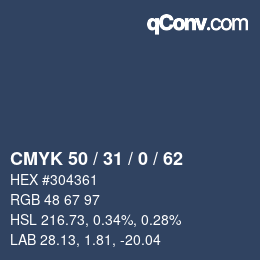 Color code: CMYK 50 / 31 / 0 / 62 | qconv.com